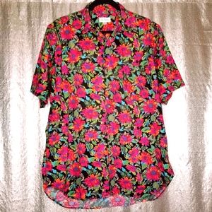 Paul Frederick EUC L vibrant floral short-sleeved button-down shirt